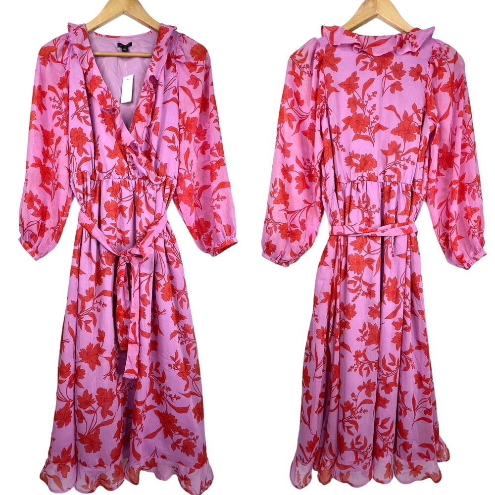 NWT Ann Taylor Pink Floral Belted Dress 4